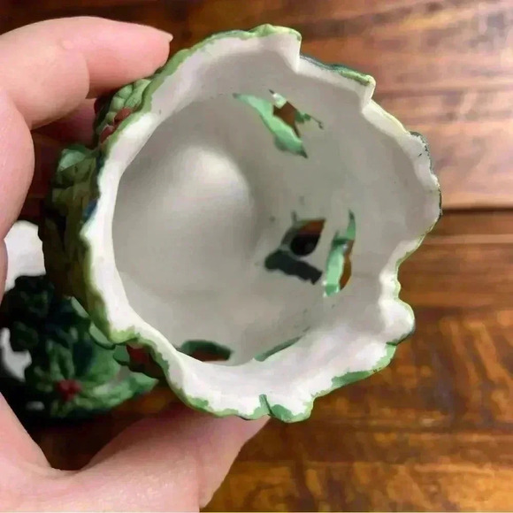 2 Hand painted Holly Tealight Holders - Picture 5 of 8